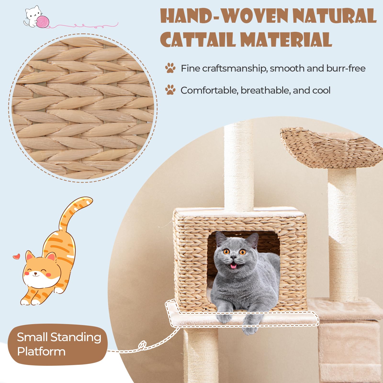 Tangkula Modern Cat Tree, 48 Inch Multi-Level Cat Tower With Sisal Scratching Posts, Cattail Fluff Condo & 2 Perches And Climbin